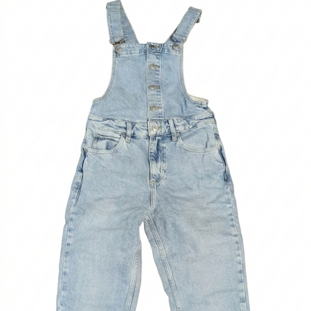 We The Free People Light Wash Denim Overalls Size 24 Button Front Tapered Leg